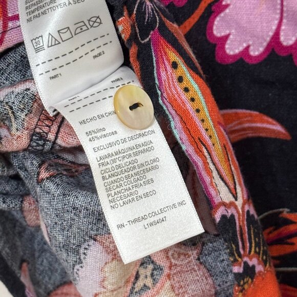 Laundry by Shelli Segal Linen Black Floral Button Down Cropped Shirt Tropical - Picture 6 of 8